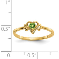 14K Yellow Gold Heart Shaped Peridot Birthstone Ring - 0.12 Carat Total Gemstone Weight by Oro Pregiato
