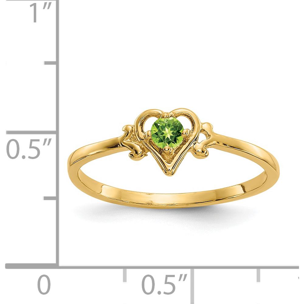 14K Yellow Gold Heart Shaped Peridot Birthstone Ring - 0.12 Carat Total Gemstone Weight by Oro Pregiato
