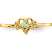 14K Yellow Gold Heart Shaped Peridot Birthstone Ring - 0.12 Carat Total Gemstone Weight by Oro Pregiato