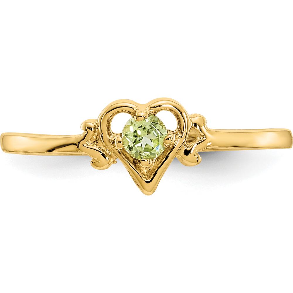 14K Yellow Gold Heart Shaped Peridot Birthstone Ring - 0.12 Carat Total Gemstone Weight by Oro Pregiato