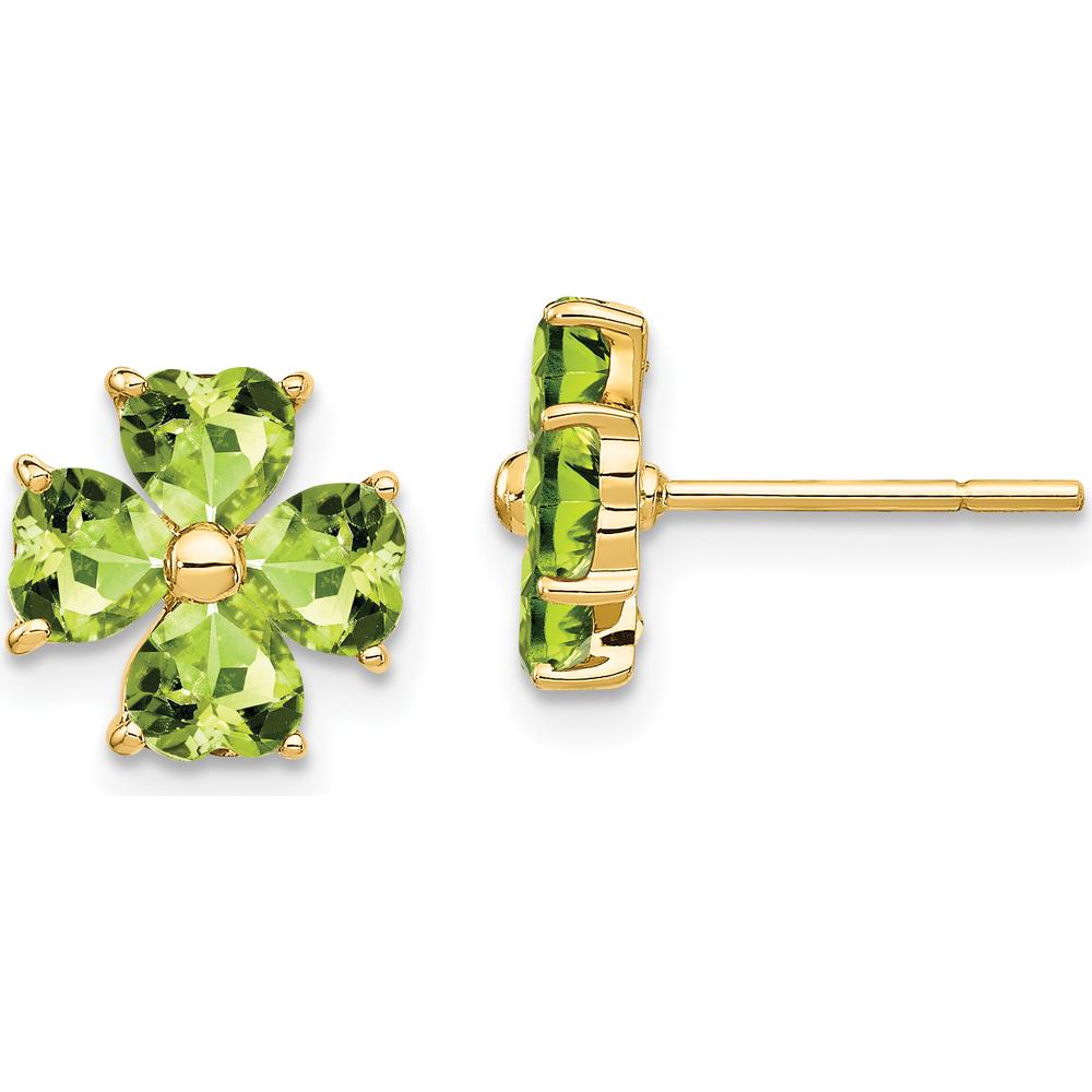 14K Yellow Gold Heart-Shaped Peridot Flower Stud Earrings - 2.0 Carat Total Peridot Weight by Monteluci Fine Jewelry