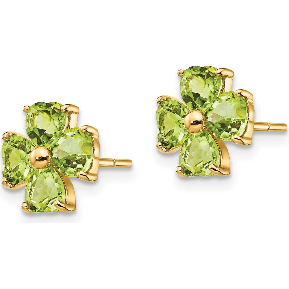 14K Yellow Gold Heart-Shaped Peridot Flower Stud Earrings - 2.0 Carat Total Peridot Weight by Monteluci Fine Jewelry