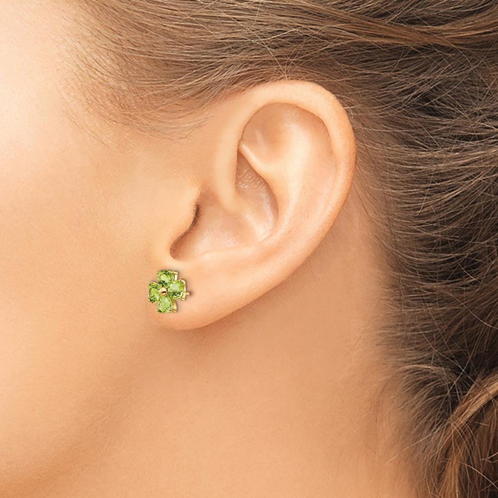 14K Yellow Gold Heart-Shaped Peridot Flower Stud Earrings - 2.0 Carat Total Peridot Weight by Monteluci Fine Jewelry