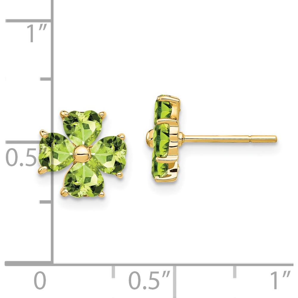 14K Yellow Gold Heart-Shaped Peridot Flower Stud Earrings - 2.0 Carat Total Peridot Weight by Monteluci Fine Jewelry