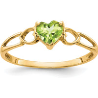 14K Yellow Gold Heart-Shaped Peridot Ring with Open Heart Design - 0.48 Carat Natural Peridot by Oro Pregiato