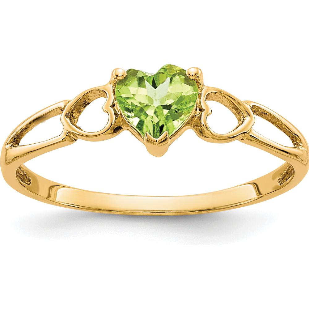 14K Yellow Gold Heart-Shaped Peridot Ring with Open Heart Design - 0.48 Carat Natural Peridot by Oro Pregiato