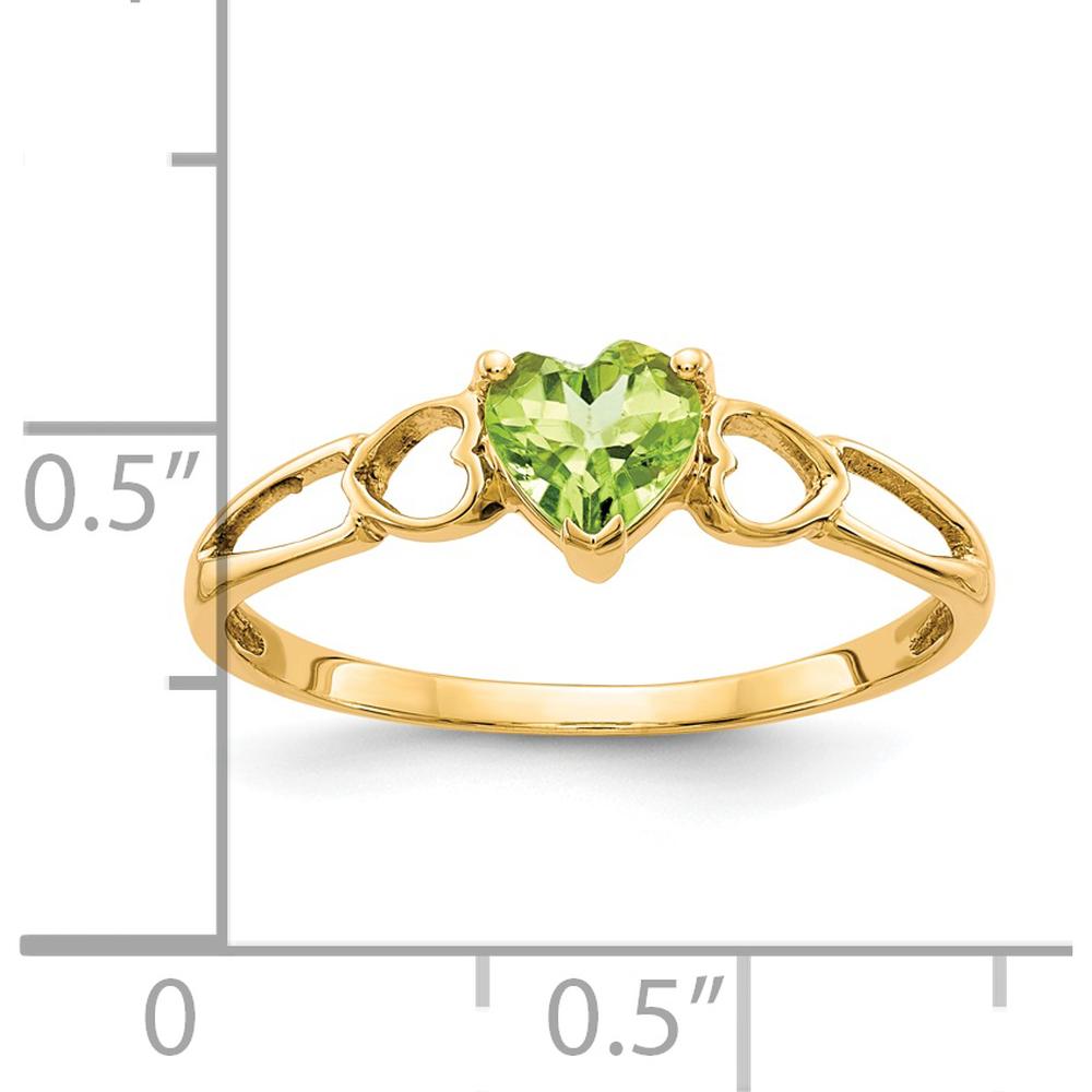 14K Yellow Gold Heart-Shaped Peridot Ring with Open Heart Design - 0.48 Carat Natural Peridot by Oro Pregiato