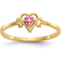 14K Yellow Gold Heart-Shaped Pink Tourmaline Birthstone Ring - 0.11 Carat Pink Tourmaline by Oro Pregiato