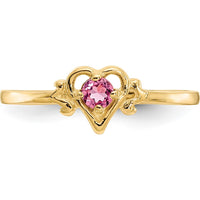 14K Yellow Gold Heart-Shaped Pink Tourmaline Birthstone Ring - 0.11 Carat Pink Tourmaline by Oro Pregiato