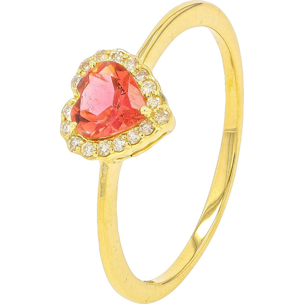 14K Yellow Gold Heart-Shaped Pink Tourmaline Ring with Diamond Halo - 0.40 Carat Pink Tourmaline and 0.07 Carat Total Diamond Weight