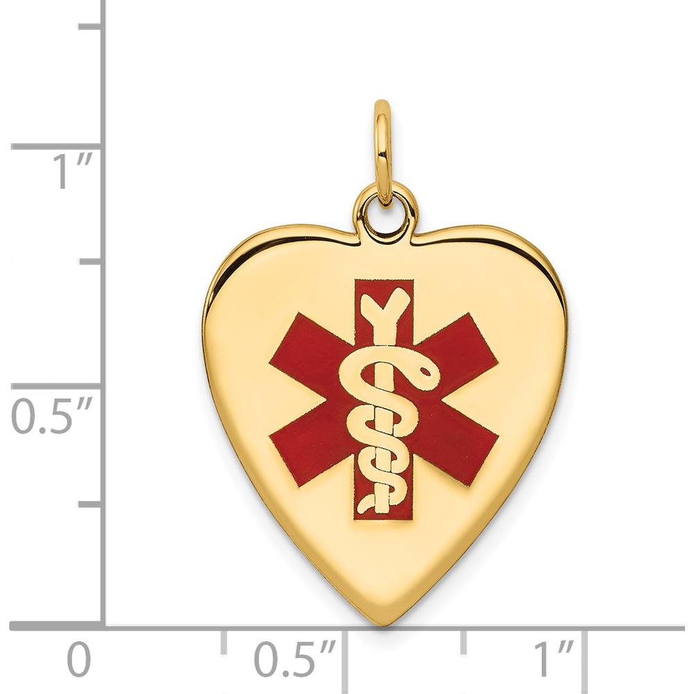 14K Yellow Gold Heart-Shaped Red Enamel Medical Alert Pendant - Polished Finish, Engravable by Oro Pregiato