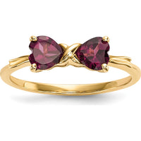 14K Yellow Gold Heart-Shaped Rhodolite Bow Ring - 2x 5mm Garnet by Oro Pregiato