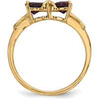 14K Yellow Gold Heart-Shaped Rhodolite Bow Ring - 2x 5mm Garnet by Oro Pregiato