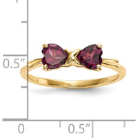 14K Yellow Gold Heart-Shaped Rhodolite Bow Ring - 2x 5mm Garnet by Oro Pregiato