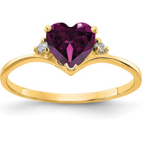 14K Yellow Gold Heart-Shaped Rhodolite Garnet Ring with Diamond Accents - 1.00 Carat Total Garnet Weight by Monteluci Fine Jewelry