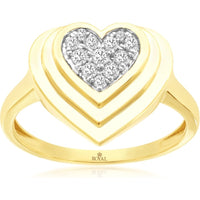 14K Yellow Gold Heart-Shaped Ring with Cluster Set Round Diamonds - 0.16 Carat Total Diamond Weight - Royal Jewelry