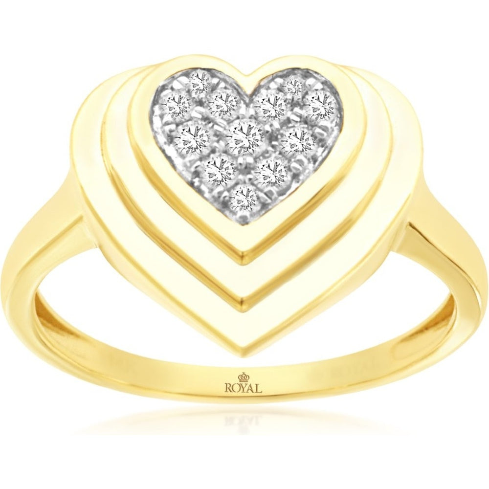 14K Yellow Gold Heart-Shaped Ring with Cluster Set Round Diamonds - 0.16 Carat Total Diamond Weight - Royal Jewelry