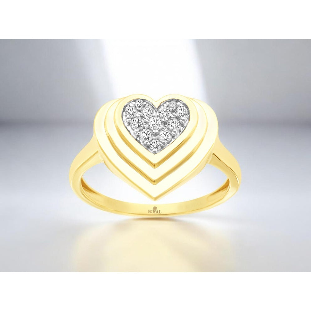 14K Yellow Gold Heart-Shaped Ring with Cluster Set Round Diamonds - 0.16 Carat Total Diamond Weight - Royal Jewelry