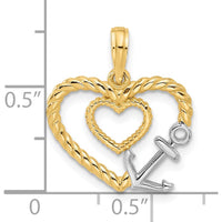 14K Yellow Gold Heart-Shaped Rope Anchor Pendant with Polished Rhodium Accent by Oro Pregiato