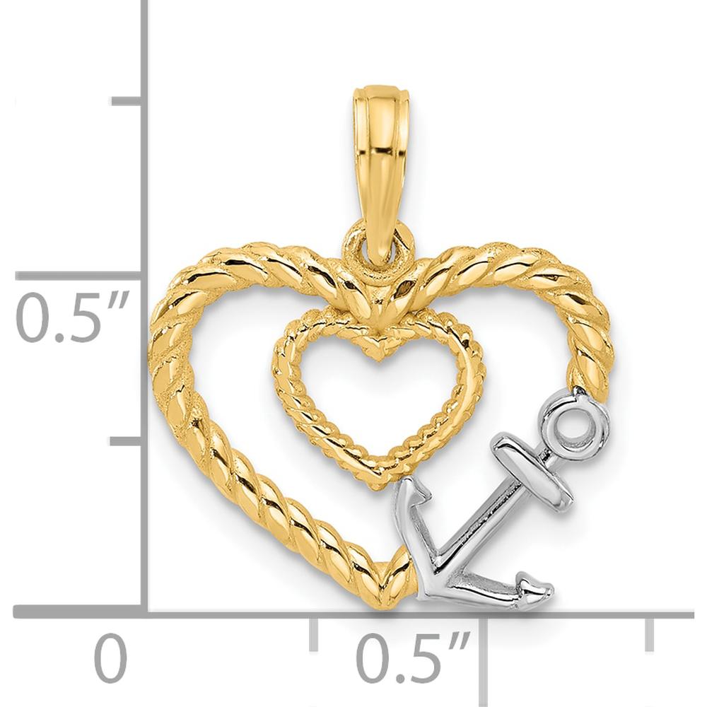 14K Yellow Gold Heart-Shaped Rope Anchor Pendant with Polished Rhodium Accent by Oro Pregiato