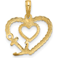 14K Yellow Gold Heart-Shaped Rope Anchor Pendant with Polished Rhodium Accent by Oro Pregiato