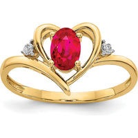 14K Yellow Gold Heart Shaped Ruby and Diamond Ring - 0.6 Carat Ruby, 0.01 Carat Diamond by Oro Pregiato