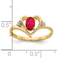 14K Yellow Gold Heart Shaped Ruby and Diamond Ring - 0.6 Carat Ruby, 0.01 Carat Diamond by Oro Pregiato
