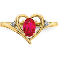 14K Yellow Gold Heart Shaped Ruby and Diamond Ring - 0.6 Carat Ruby, 0.01 Carat Diamond by Oro Pregiato