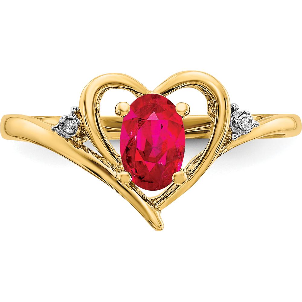14K Yellow Gold Heart Shaped Ruby and Diamond Ring - 0.6 Carat Ruby, 0.01 Carat Diamond by Oro Pregiato