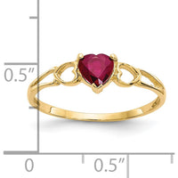 14K Yellow Gold Heart-Shaped Ruby Ring with Three-Prong Setting - 0.55 Carat Natural Ruby by Oro Pregiato