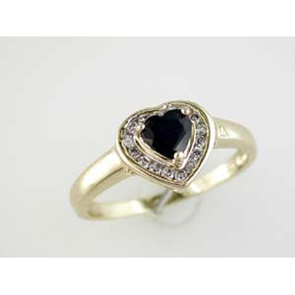 14K Yellow Gold Heart Shaped Sapphire and Diamond Halo Ring - 0.63 Carat Sapphire & 0.15 Carat Diamond Total Weight - Royal Jewelry
