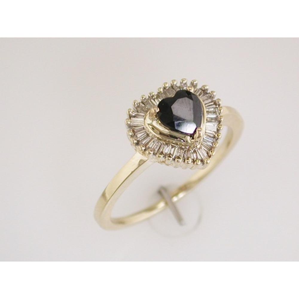 14K Yellow Gold Heart-Shaped Sapphire Ring with Baguette Diamond Halo – 0.63 Carat Center Sapphire & 0.25 Carat Total Diamond Weight - Royal Jewelry