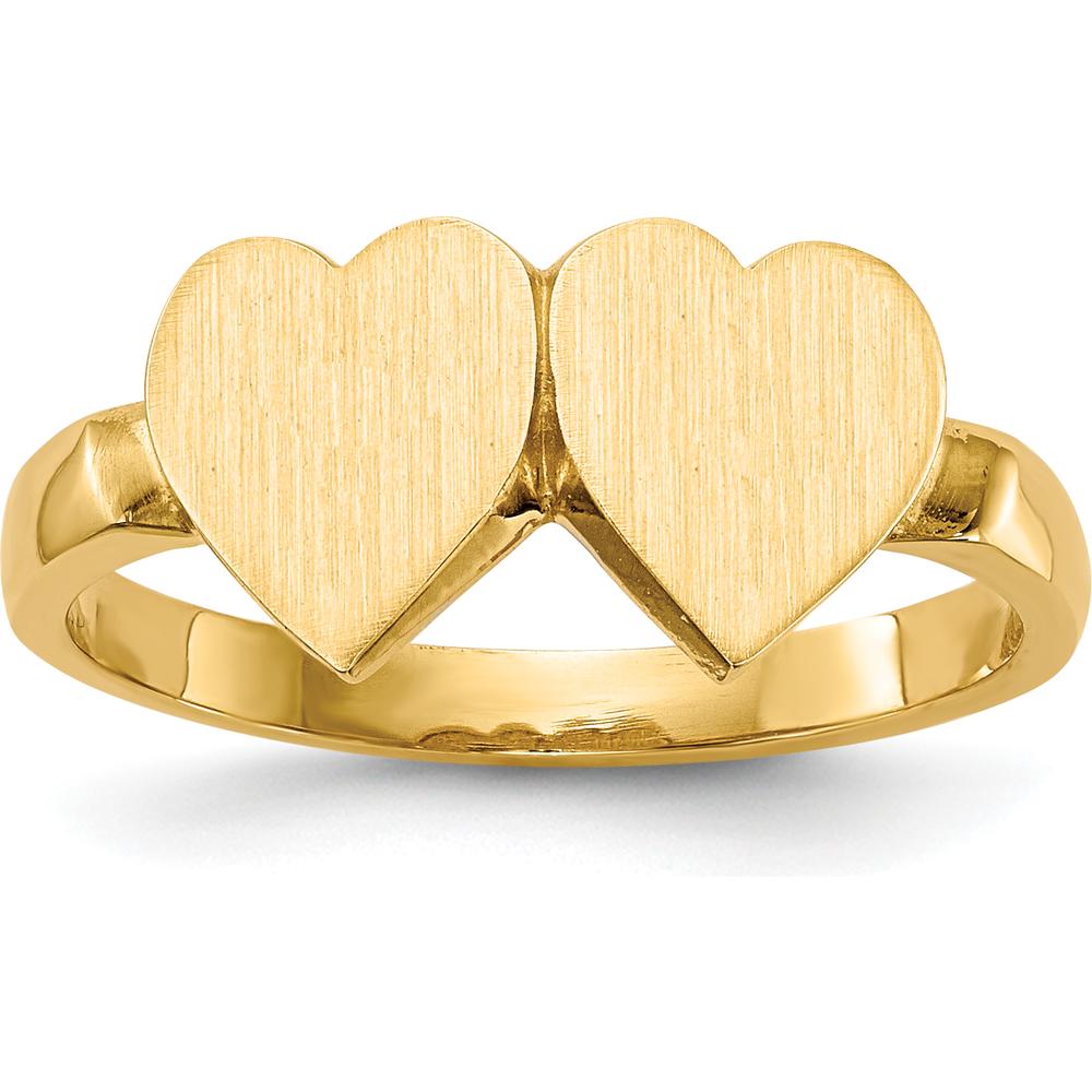 14K Yellow Gold Heart Shaped Signet Ring with Polished and Satin Finish by 0