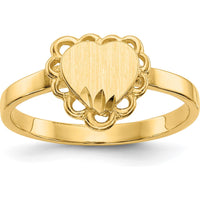 14K Yellow Gold Heart Shaped Signet Ring with Satin Finish - Engravable by Oro Pregiato