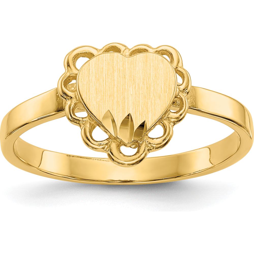 14K Yellow Gold Heart Shaped Signet Ring with Satin Finish - Engravable by Oro Pregiato