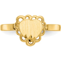 14K Yellow Gold Heart Shaped Signet Ring with Satin Finish - Engravable by Oro Pregiato
