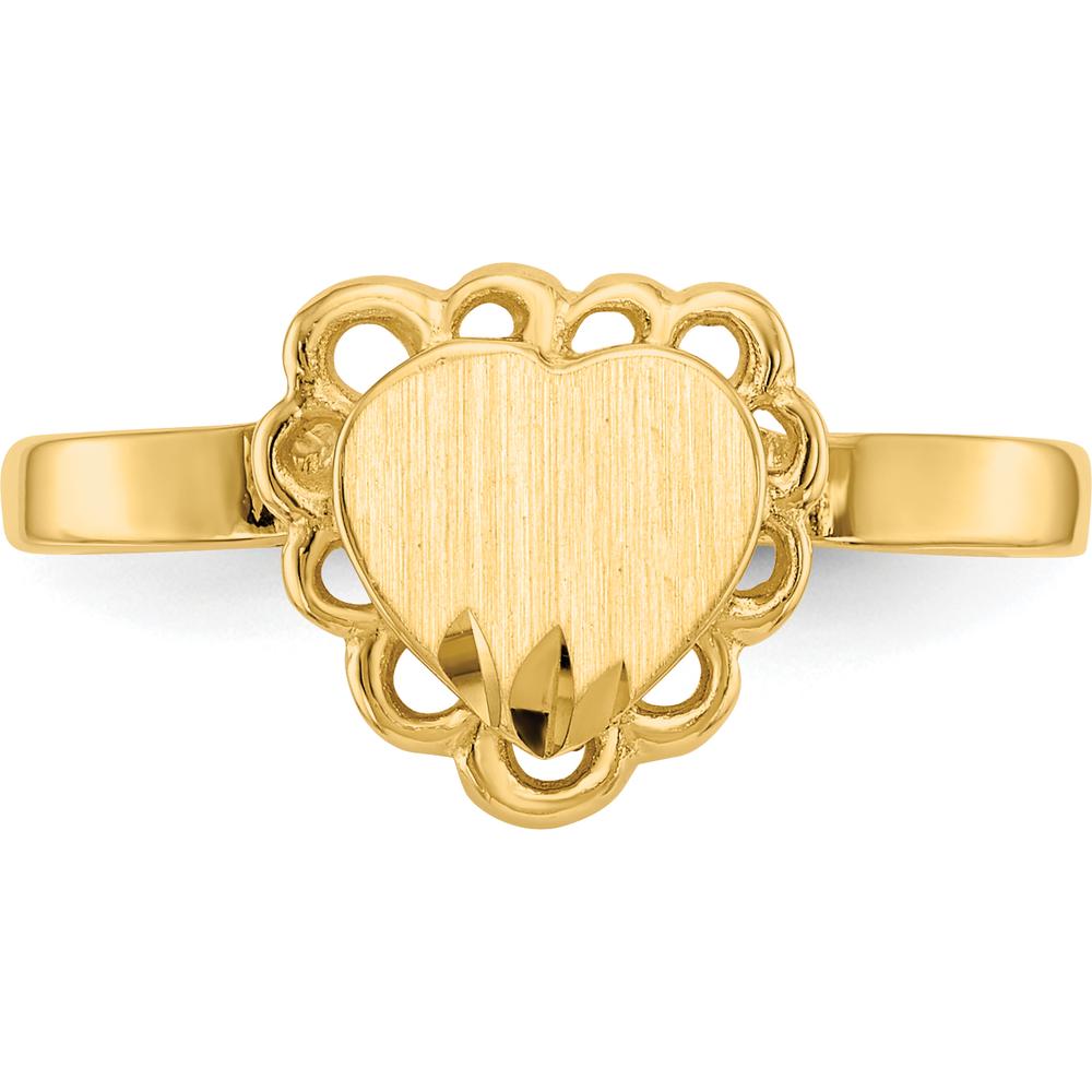 14K Yellow Gold Heart Shaped Signet Ring with Satin Finish - Engravable by Oro Pregiato
