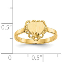 14K Yellow Gold Heart Shaped Signet Ring with Satin Finish - Engravable by Oro Pregiato