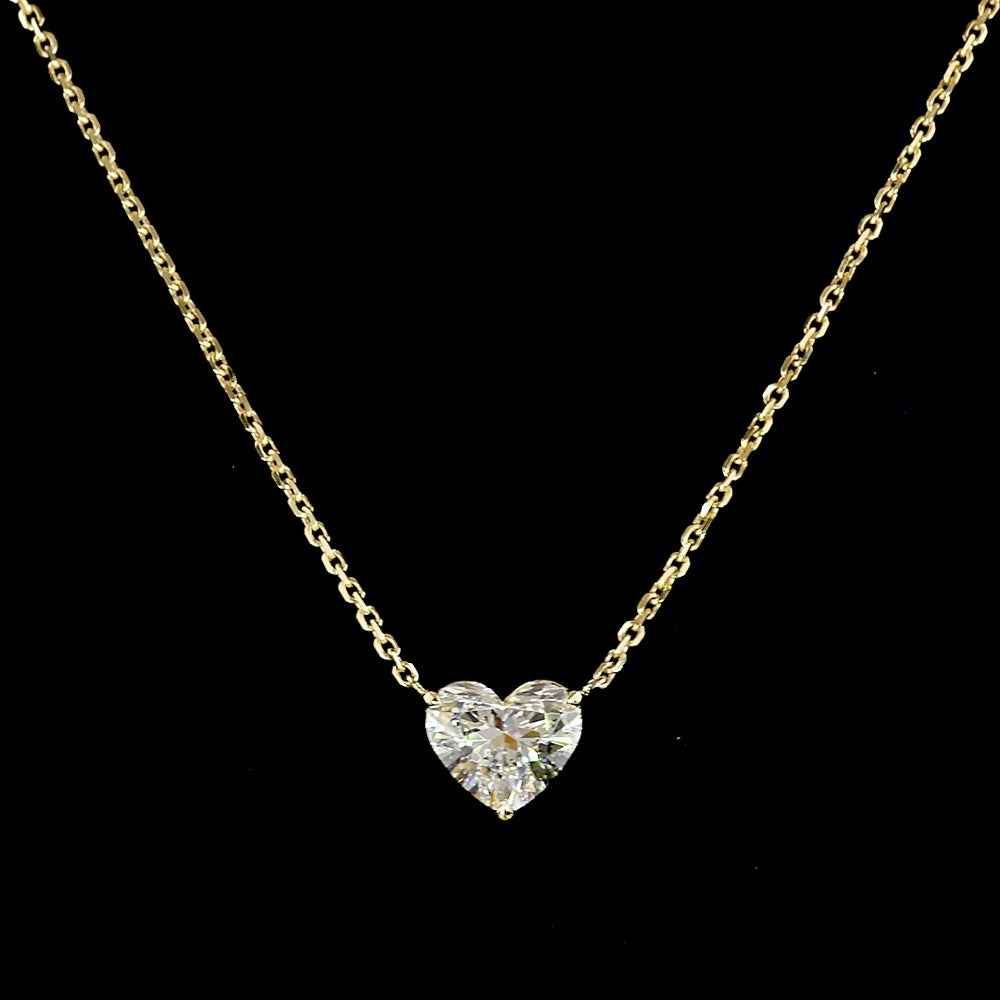 14K Yellow Gold Heart-Shaped Solitaire Pendant with 1.55 Carat E-F VVS2 Lab-Grown Diamond - Covaloro Fine Jewelry