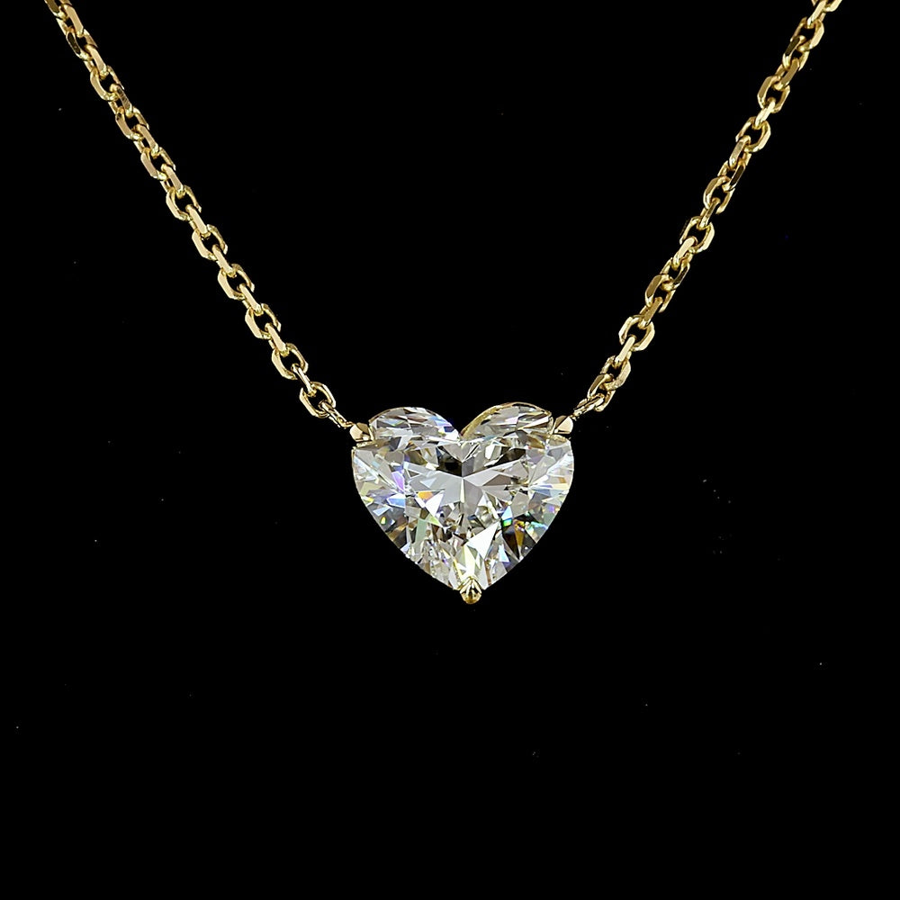 14K Yellow Gold Heart-Shaped Solitaire Pendant with 1.55 Carat E-F VVS2 Lab-Grown Diamond - Covaloro Fine Jewelry