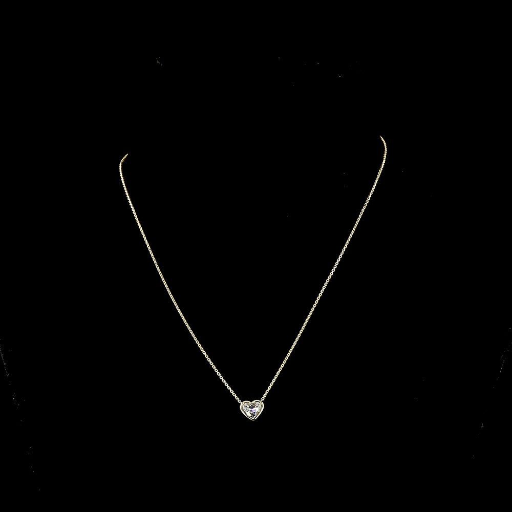 14K Yellow Gold Heart-Shaped Solitaire Pendant with Bezel-Set Lab Diamond - 1.00 Carat Total Weight, E-F Color VVS2 Clarity - Covaloro Fine Jewelry