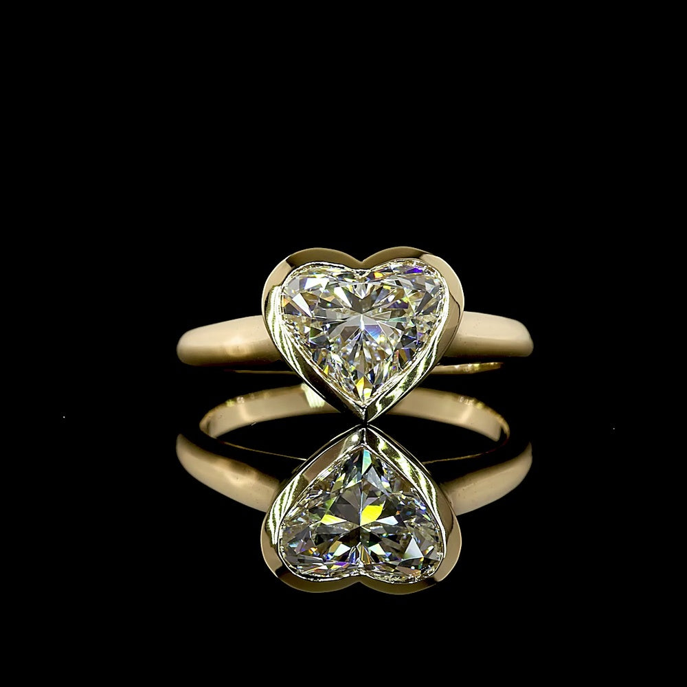 14K Yellow Gold Heart Shaped Solitaire Ring with Bezel Set Lab Diamond - 2.06 Carat Total Weight, E-F Color VS1 Clarity - Covaloro Fine Jewelry