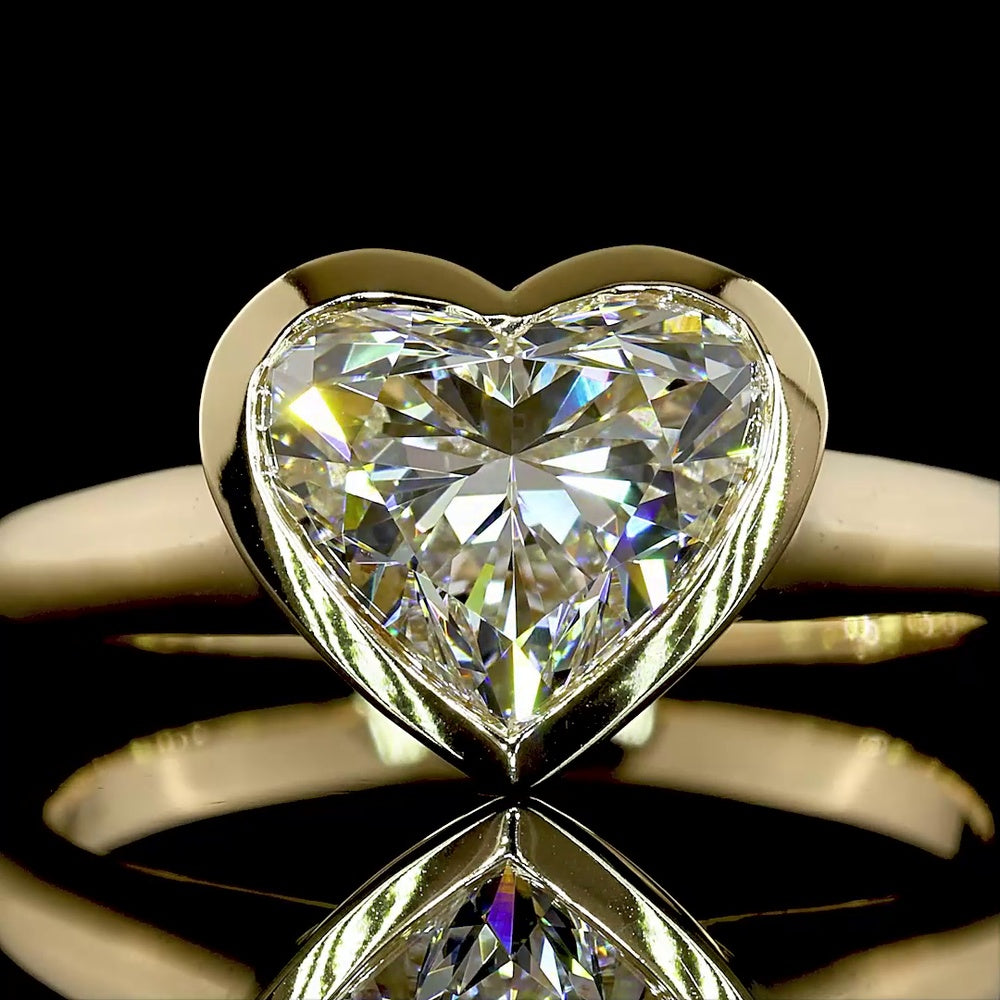 14K Yellow Gold Heart Shaped Solitaire Ring with Bezel Set Lab Diamond - 2.06 Carat Total Weight, E-F Color VS1 Clarity - Covaloro Fine Jewelry
