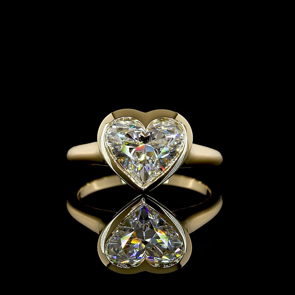 14K Yellow Gold Heart-Shaped Solitaire Ring with Bezel-Set Lab-Grown Diamond - 2.51 Carat Total Weight, E-F Color VS1 Clarity - Covaloro Fine Jewelry
