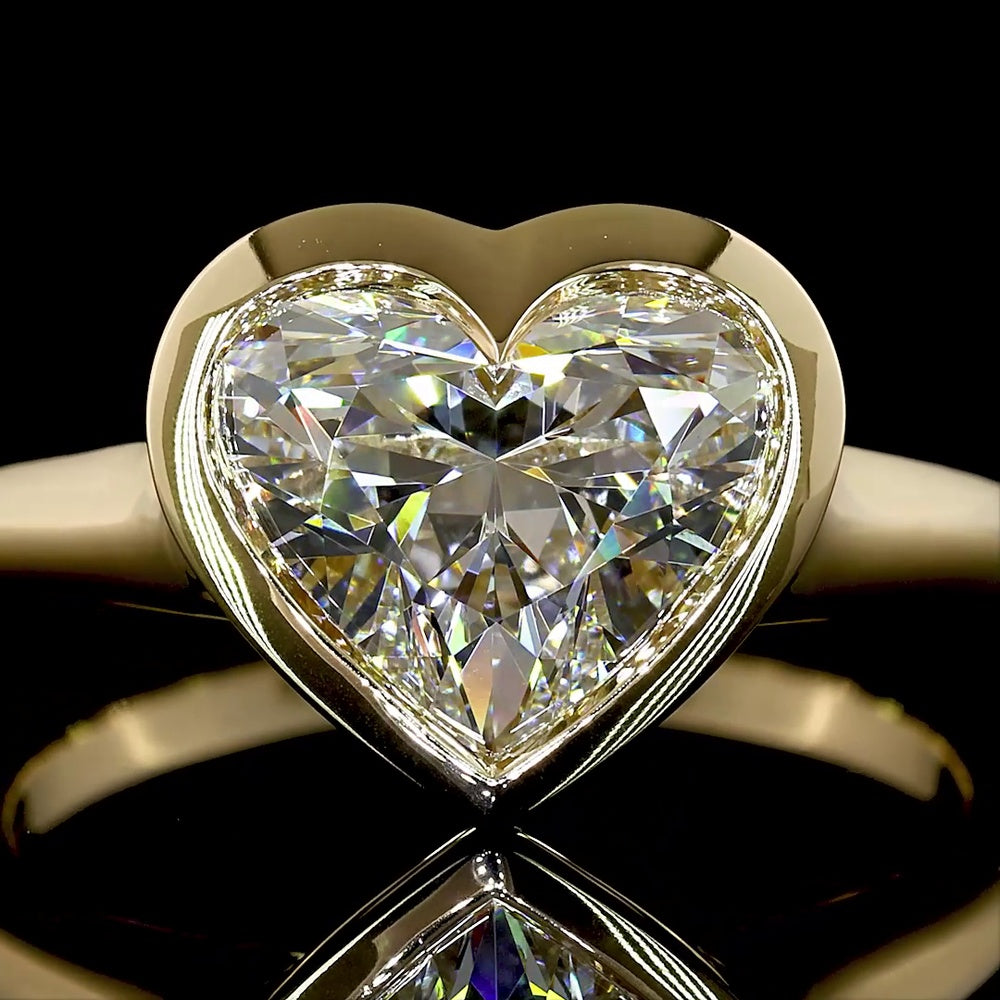 14K Yellow Gold Heart-Shaped Solitaire Ring with Bezel-Set Lab-Grown Diamond - 2.51 Carat Total Weight, E-F Color VS1 Clarity - Covaloro Fine Jewelry