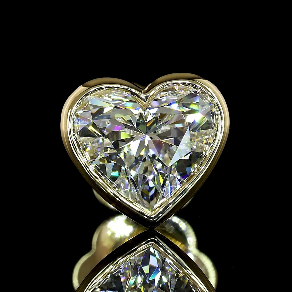 14K Yellow Gold Heart Shaped Stud Earrings with Bezel Set Lab Grown Diamonds - 2.07 Carat Total Weight - Covaloro Fine Jewelry