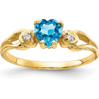 14K Yellow Gold Heart-Shaped Swiss Blue Topaz and Diamond Ring - 0.50 Carat Total Gemstone Weight by Monteluci Fine Jewelry