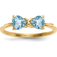 14K Yellow Gold Heart-Shaped Swiss Blue Topaz Bow Ring - 10mm Total Stone Size by Oro Pregiato