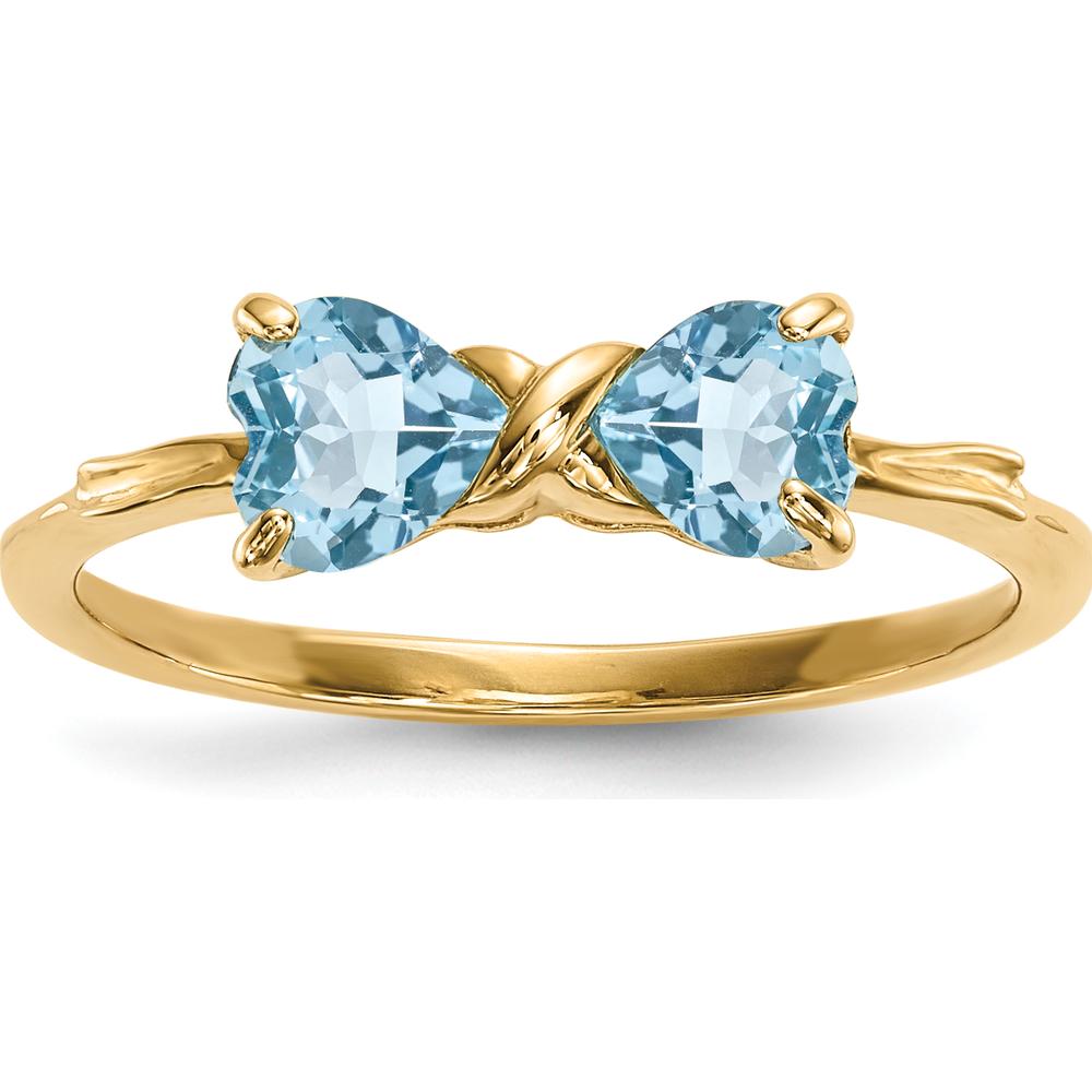 14K Yellow Gold Heart-Shaped Swiss Blue Topaz Bow Ring - 10mm Total Stone Size by Oro Pregiato