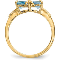 14K Yellow Gold Heart-Shaped Swiss Blue Topaz Bow Ring - 10mm Total Stone Size by Oro Pregiato